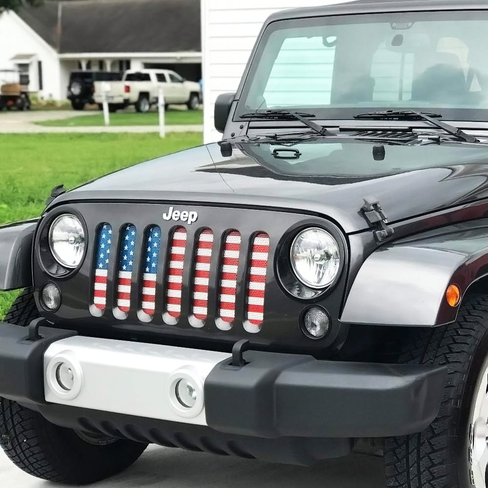 2018-2024 Jeep JL Wrangler & Gladiator JT,US Flag Front Grille Insert Mesh Bug Screen Deflector - US Flag