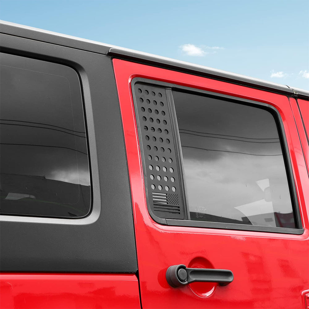 2018-2021 Jeep Wrangler JL & Unlimited 4-Door & Jeep Gladiator JT | Rear Door Window Decals Aluminum Alloy Glass Panel Cover