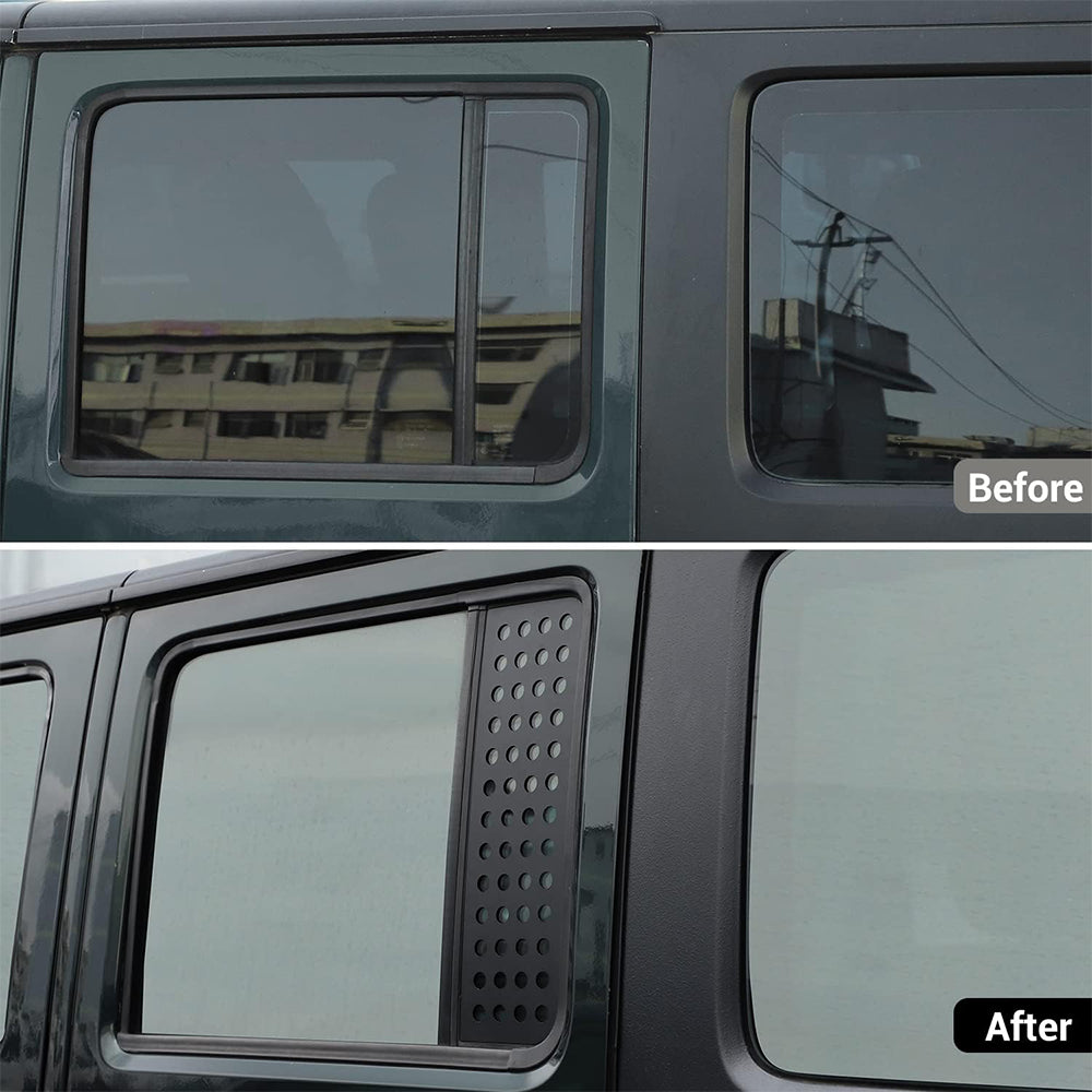 2018-2021 Jeep Wrangler JL & Unlimited 4-Door & Jeep Gladiator JT | Rear Door Window Decals Aluminum Alloy Glass Panel Cover