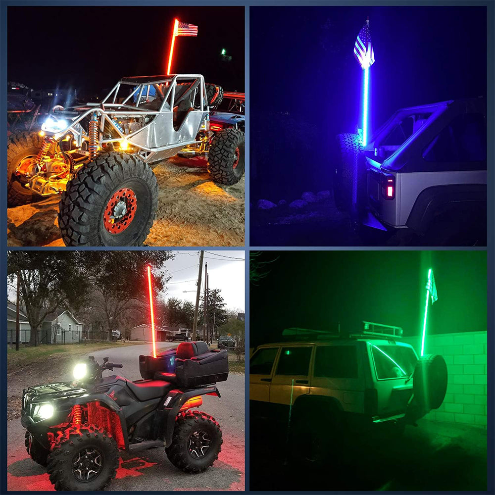 Jeep , Exterior Accessories 3FT Spiral RGB Led Whip Light Chasing Light RF Remote Control Lighted Antenna Whips for All Jeep Models