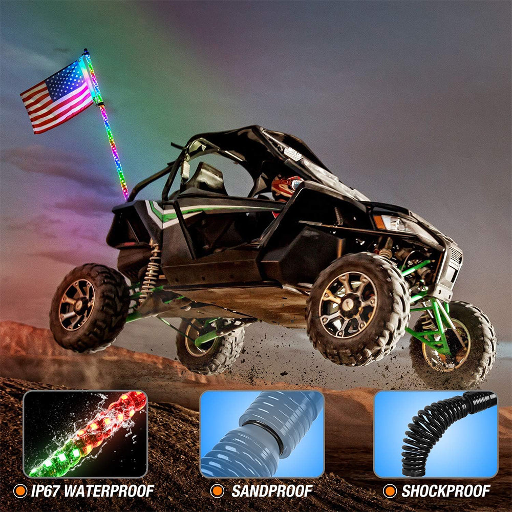 Jeep , Exterior Accessories 3FT Spiral RGB Led Whip Light Chasing Light RF Remote Control Lighted Antenna Whips for All Jeep Models