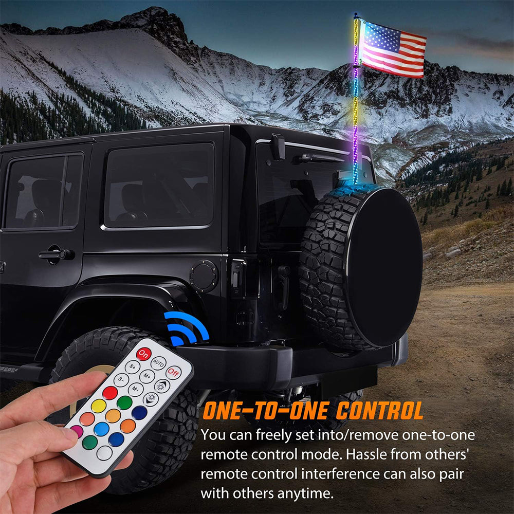 Jeep , Exterior Accessories 3FT Spiral RGB Led Whip Light Chasing Light RF Remote Control Lighted Antenna Whips for All Jeep Models